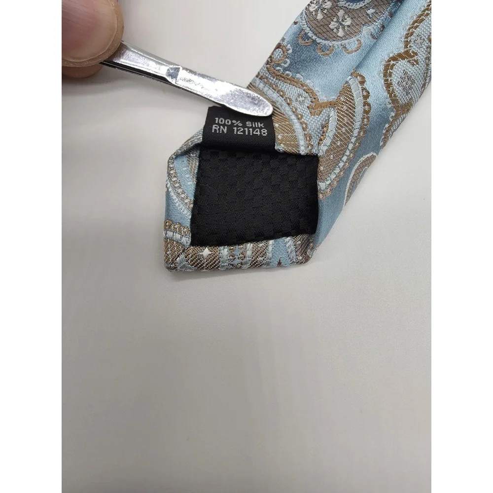 Sean John Tie Aqua Gold Silver Paisley Pattern Necktie 57